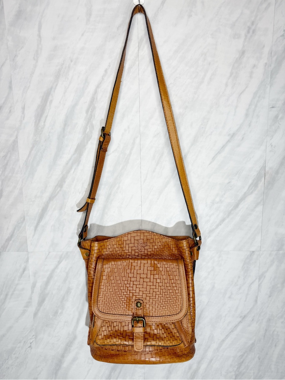 Patricia Nash Woven Leather Crossbody Bag in Tan